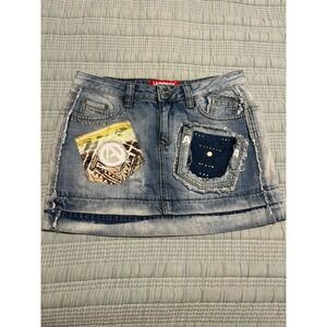 VTG Amnesia Original Jeans Mini Denim Skirt Patchwork Details Size M Y2K Grunge